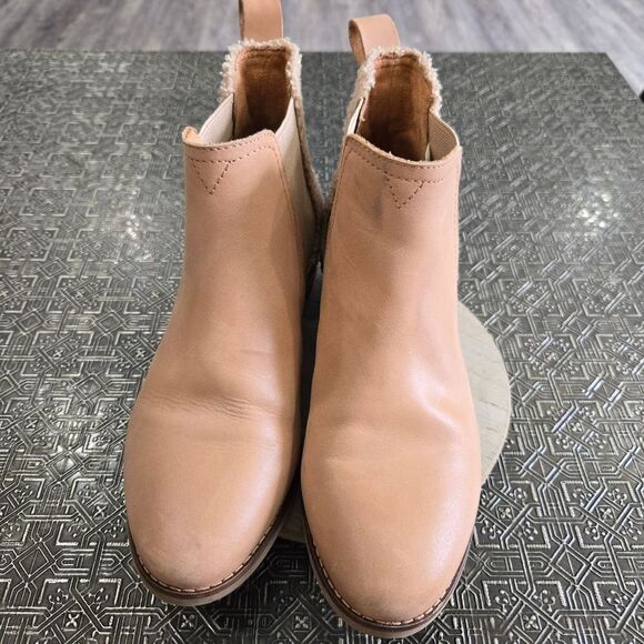🐢 Toms Ella Chelsea Ankle Boot Honey Leather Faux Shearling Size 7 Tan Bootie - Picture 8 of 12